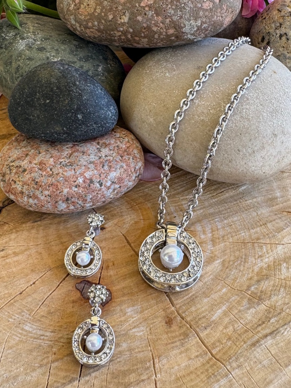 Crystal Pearl Necklace and Earrings